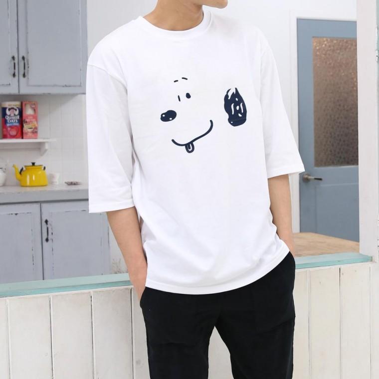 5부 롱반팔 멍뭉이 티셔츠 빅사이즈 남여공용 티셔츠 커플티 면티 순면 20수 4XL 남자반팔티 여름반팔티