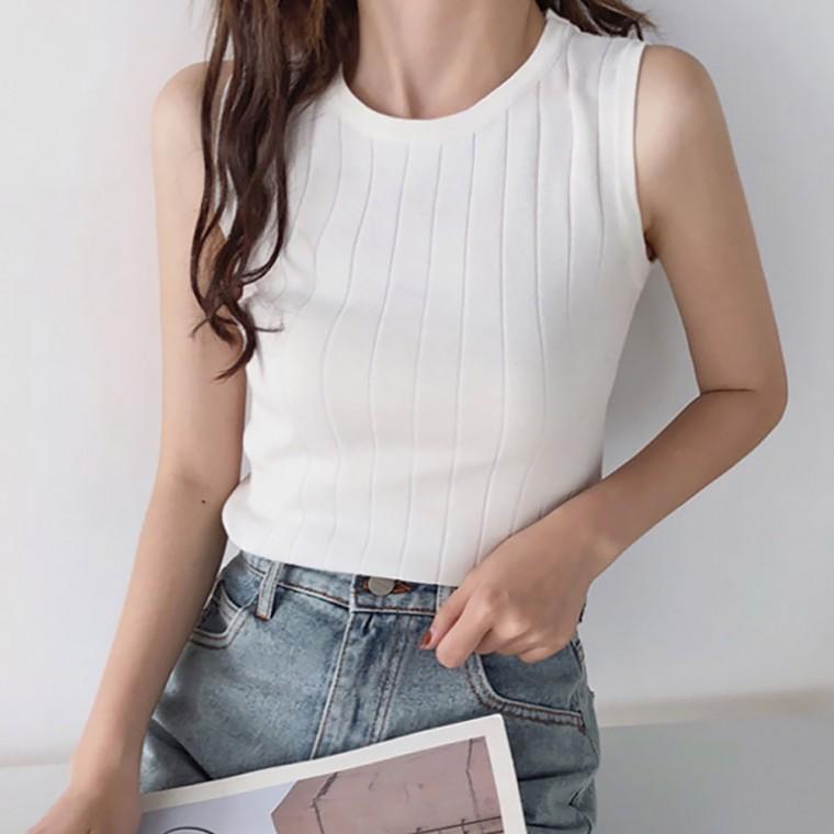 시원한 굵은 골지 베이직 라운드 민소매 나시 티셔츠