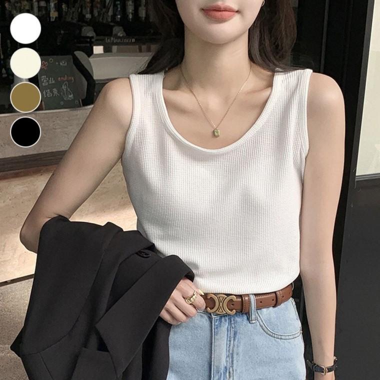 루즈핏 기본나시티 와플무늬 여성 여름티셔츠 라운드넥 이너웨어 시원한티셔츠