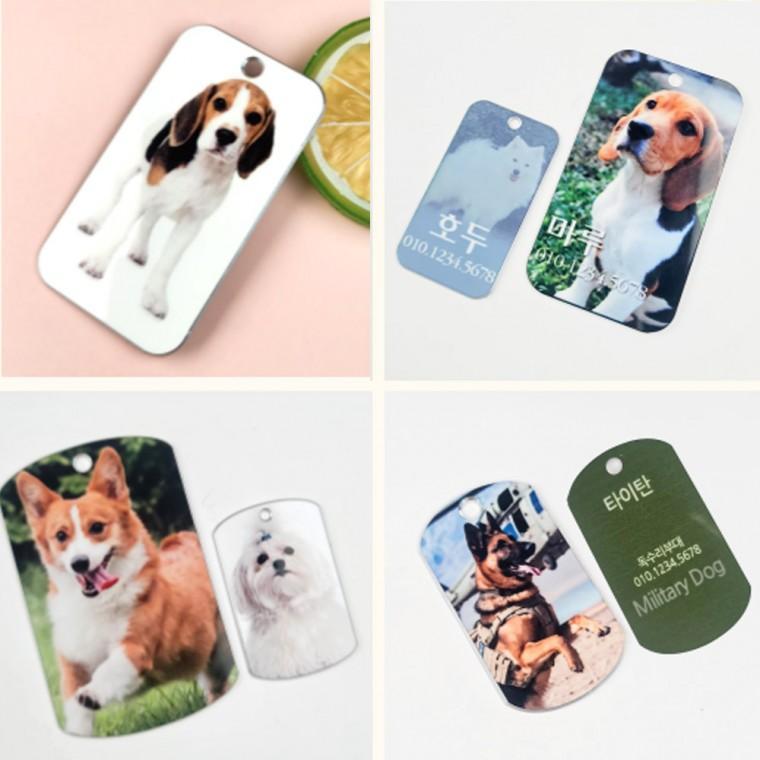 강아지 고양이 목걸이형 메탈 사진 이름표 인식표 네임텍 둥근사각 중 4x7cm (소량 주문 제작 가능)