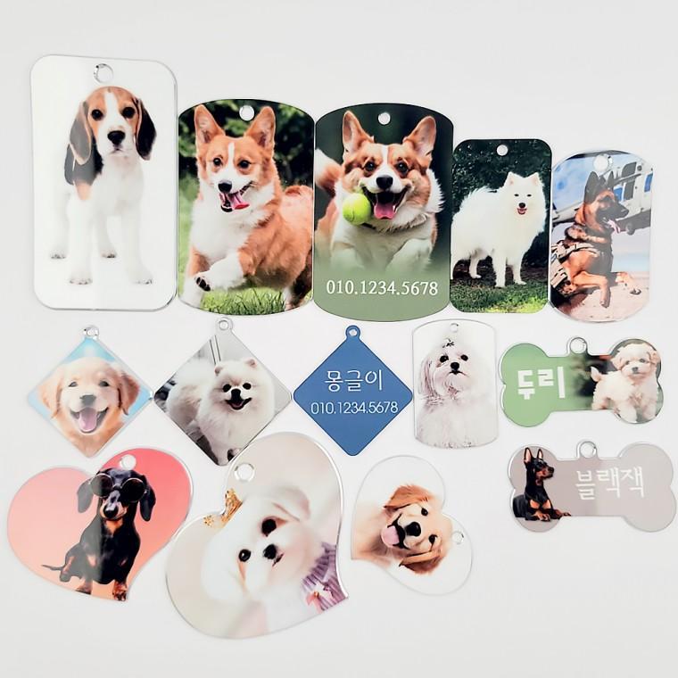 강아지 고양이 네모난 목걸이형 메탈 사진 이름표 인식표 네임텍 마름모 소 3.5x3.5cm (소량 주문 제작 가