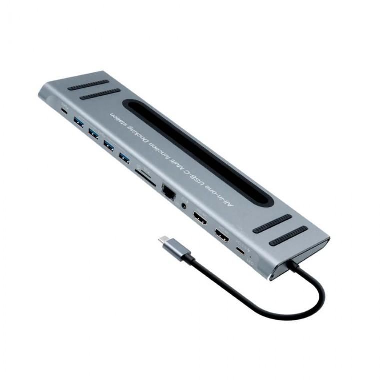 4K USB C타입 12 IN 1 멀티 도킹 스테이션 미러링 노트북 태블릿 컴퓨터 데스크탑 PC 모니터 카드리더기