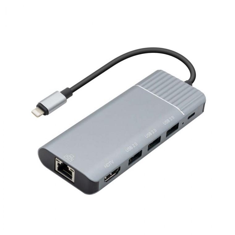 USB 2.0 HDMI iOS핀 멀티 허브 도킹스테이션 스마트폰 태블릿 컴퓨터 데스크탑 PC 모니터
