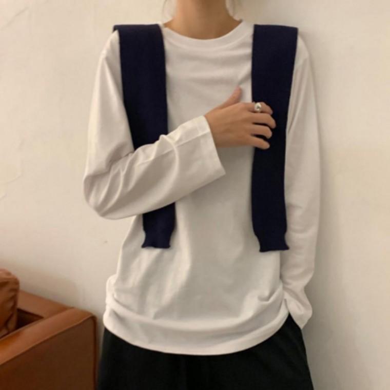 여성 간절기 데일리 무지 베이직 루즈핏 긴팔 티셔츠