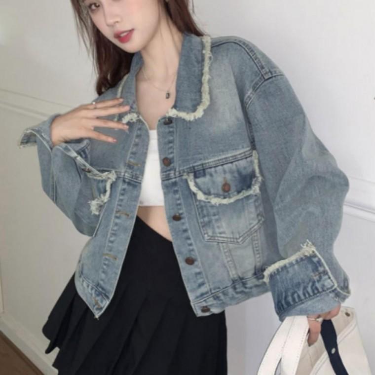 간절기 여성 빈티지 유니크 크롭 데님자켓 청자켓