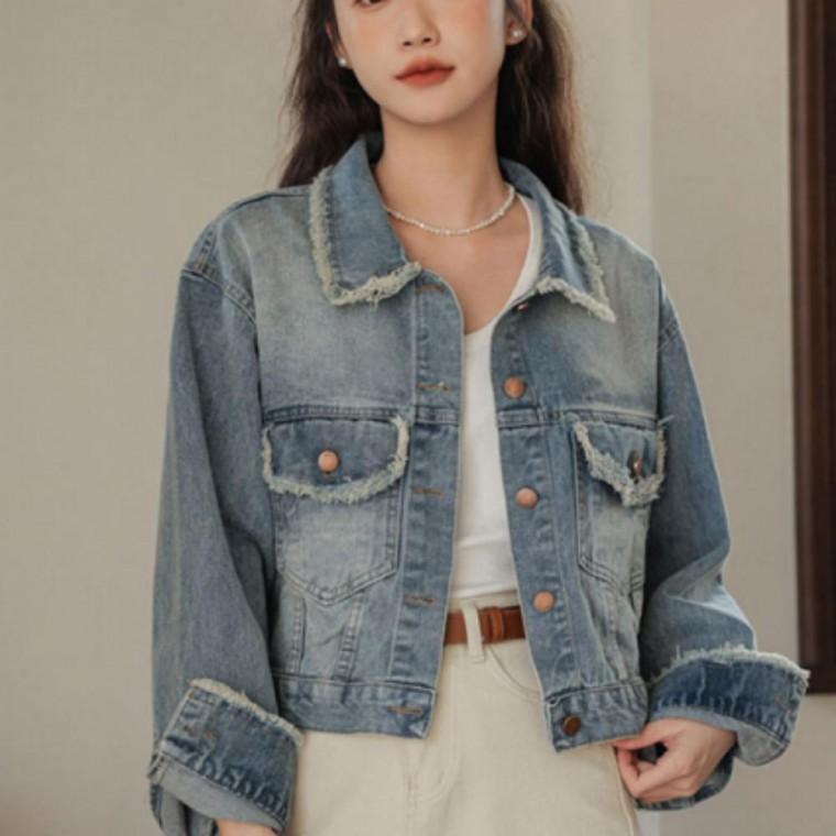 여성 간절기 빈티지 유니크 크롭 데님자켓 청자켓