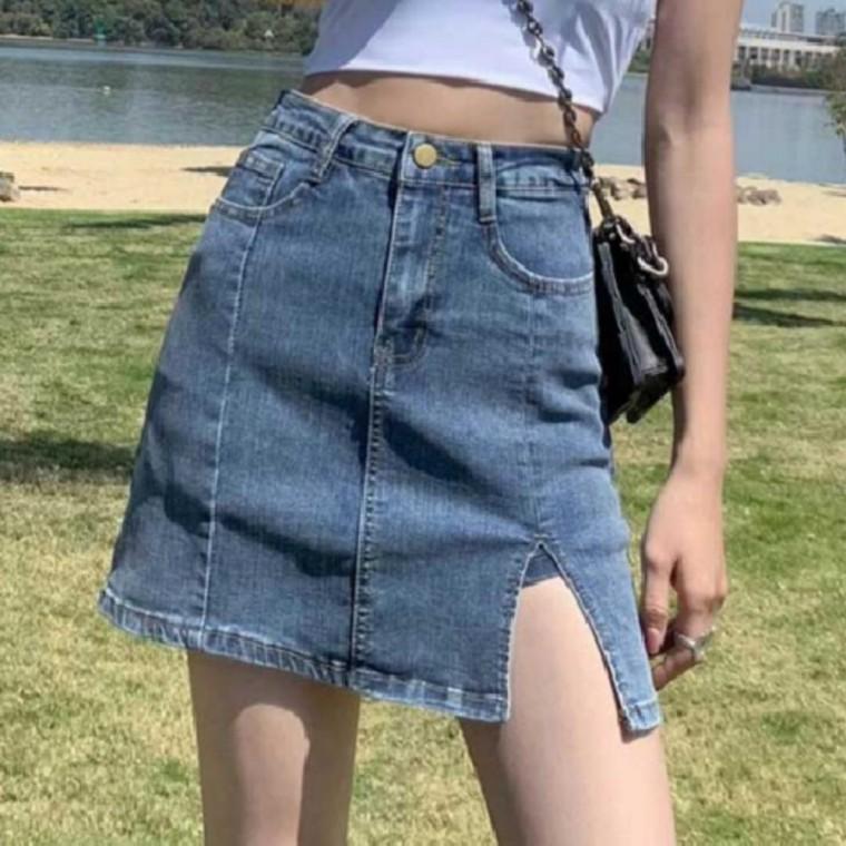 여성 데님 스커트 데일리 A라인 슬릿 청치마 캐쥬얼