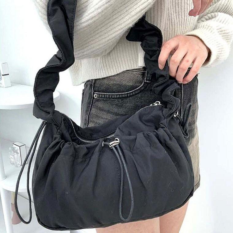 여성 곱창끈 셔링 숄더백 데일리 가방 학생 백팩 남자 여자 캐주얼 책 노트북