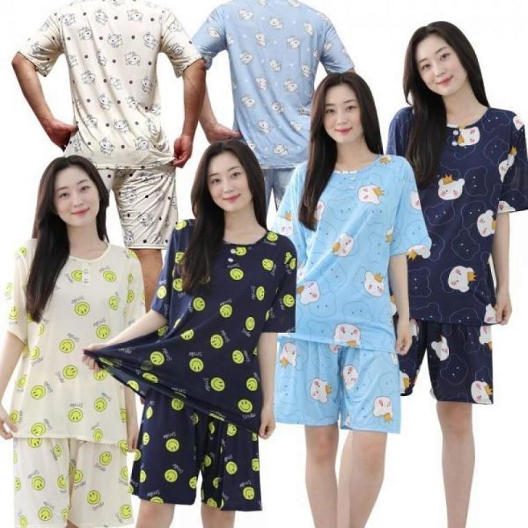 남성 쿨 아이스 냉감 반팔 잠옷 세트 남녀공용 강아지 왕관 빅사이즈 쿨원단 여름