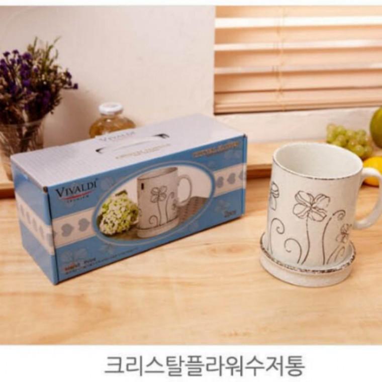 크리스탈 플라워 수저통 물빠짐수저함 다용도수저통1P 수저 북유럽 꽂이수저통