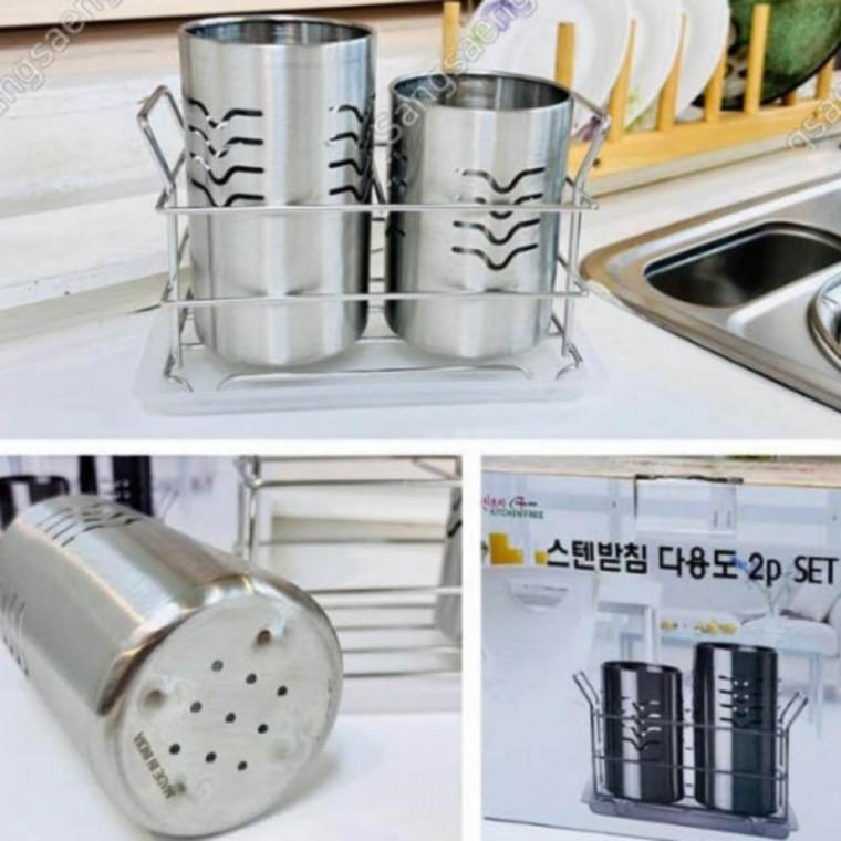 스텐 수저통 다용도 받침수저통1P 꽂이 자동함 set 플라스틱