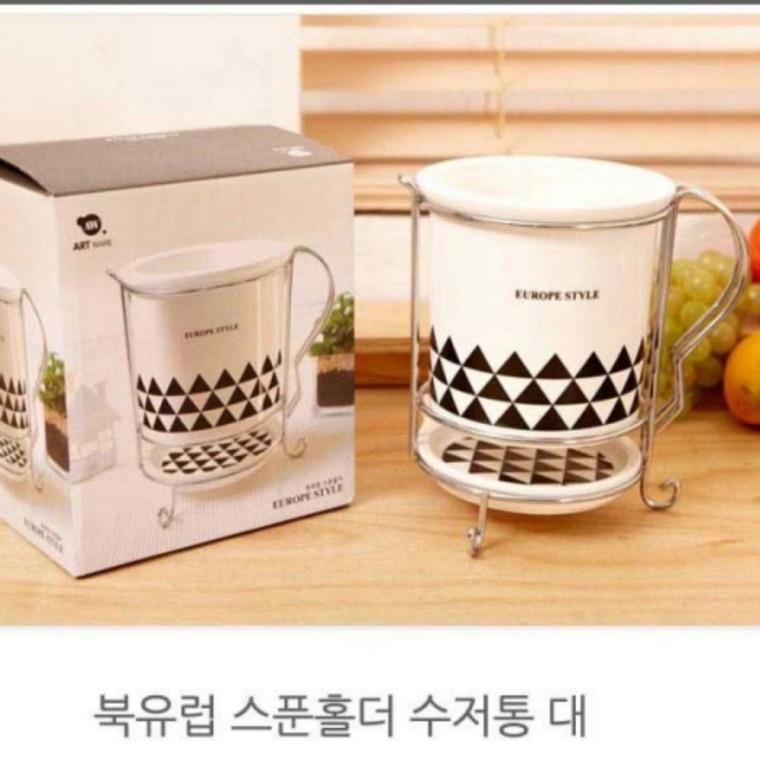 북유럽스타일 스푼홀더 도자기수저통 물받이수저통 물빠짐 자동 수저 중 플라스틱