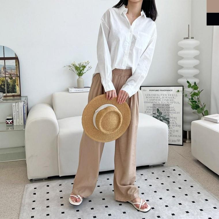 ACC SS1006W 여자 밴딩 투턱 와이드 팬츠 여름 시원 슬랙스 나팔바지 나팔 레깅스 여성 밴딩팬츠 데님 팬츠