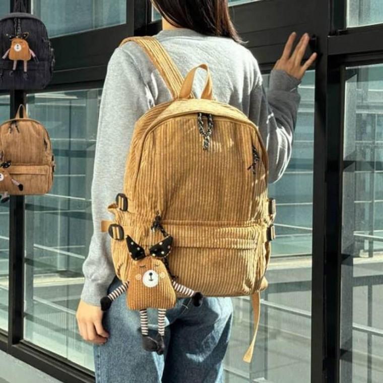백팩 데일리 디자인 캐주얼 스타일 인형 코듀로이