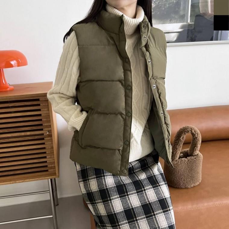 YAN 7800 여자 하이넥 스트링 패딩 조끼 베스트