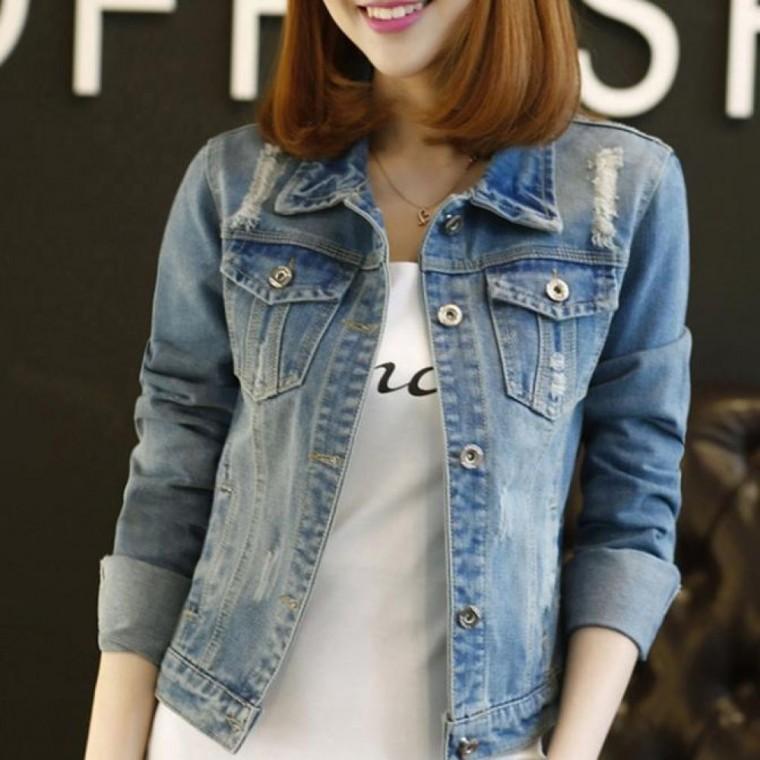 여자 빈티지 워싱 데님 청 자켓 기본 슬림핏