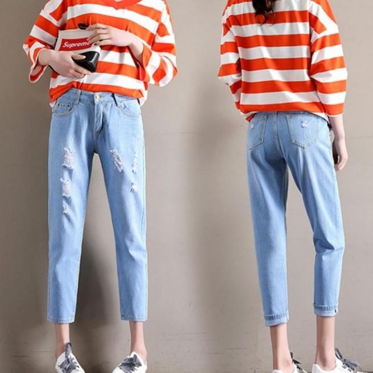 여자 워싱 찢어진 청바지 연청 진청 하이웨스트 데님 팬츠
