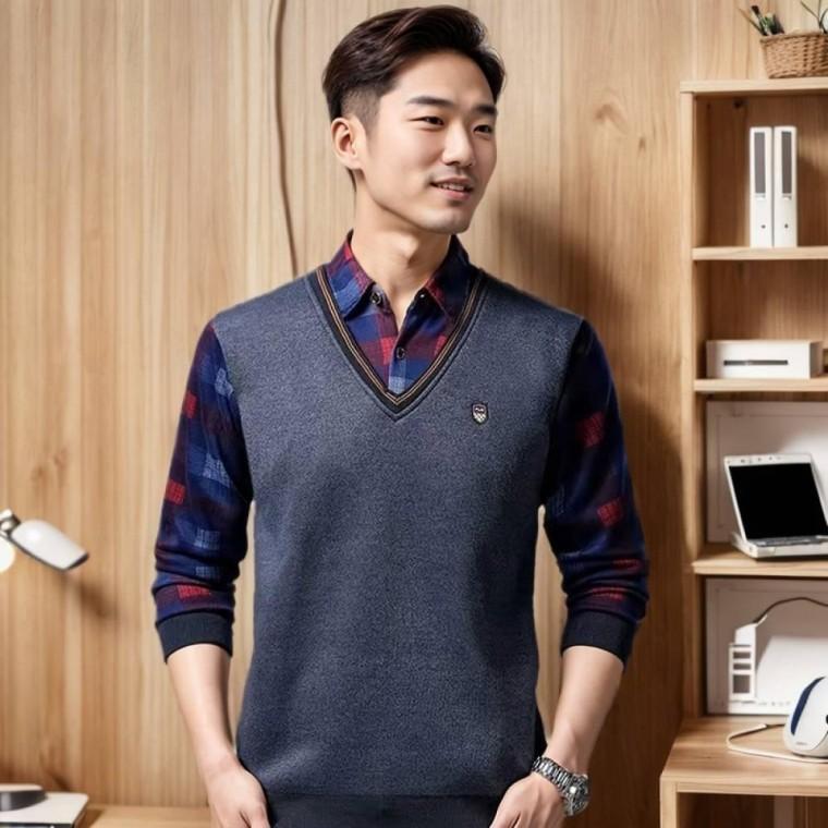 체크텐텐 2in1 남자 셔츠 구김없는 티셔츠