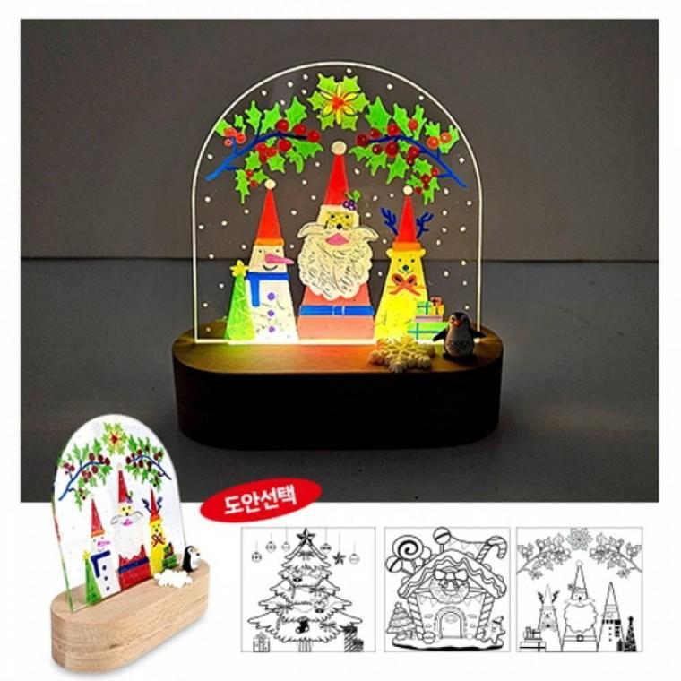 LED아크릴원목조명사각-산타친구(유성형광마카 건전지포함)