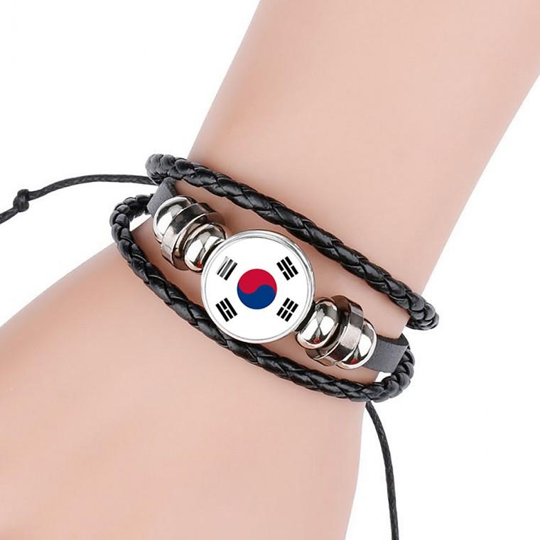 [싸더라] 대한민국 태극기 팔찌 애국팔찌 월드컵 패션 가죽 매듭 남녀공용 축구 응원팔찌