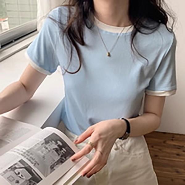 캐주얼 골지 라운드넥 반팔 티셔츠 TDN-0064