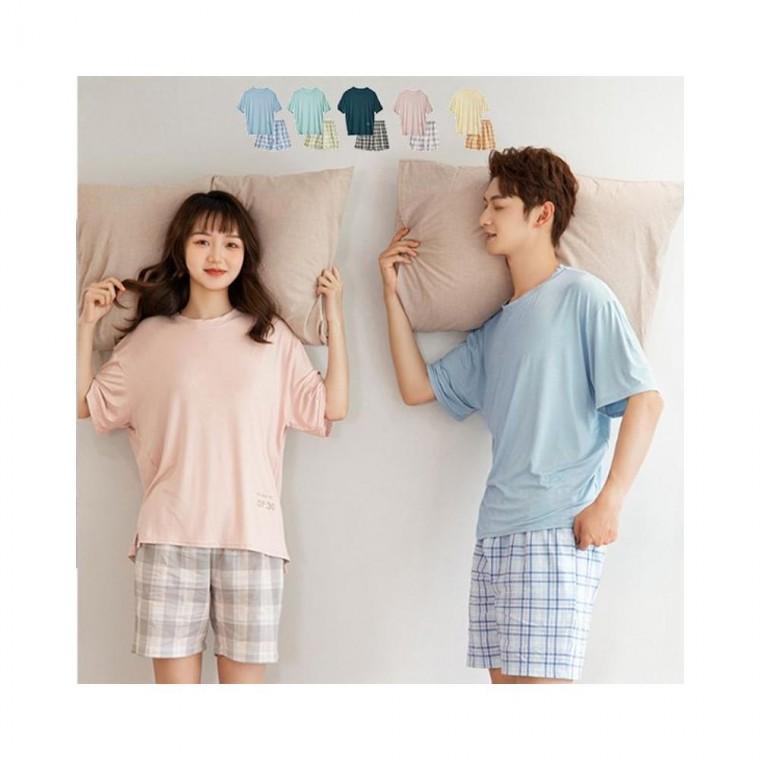루미나D 파자마 홈웨어 키밍 모달 바지세트 커플 실내복 반팔