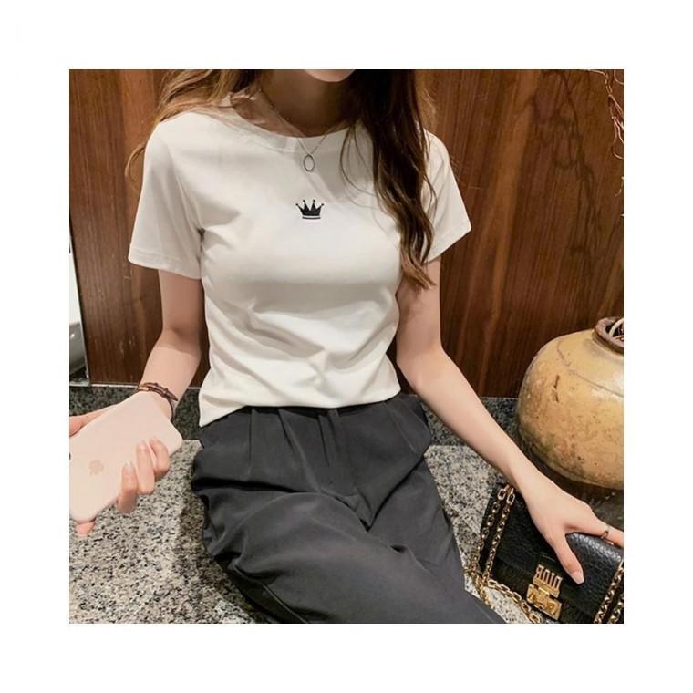 루미나D 여자 반팔티 라운드 슬림 무지티 데일리 흰티 면티