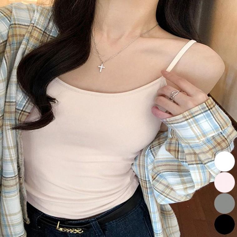 여자 슬리브리스 베이직 이너 나시 캡내장 끈나시