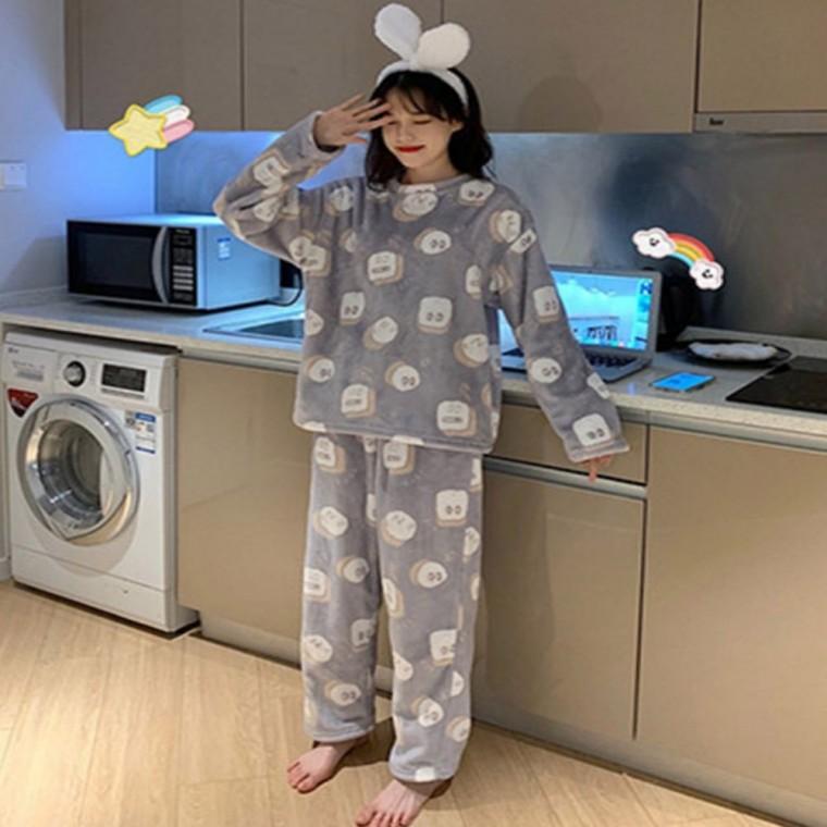 홈웨어 부드러운 극세사 수면잠옷 겨울잠옷 여성