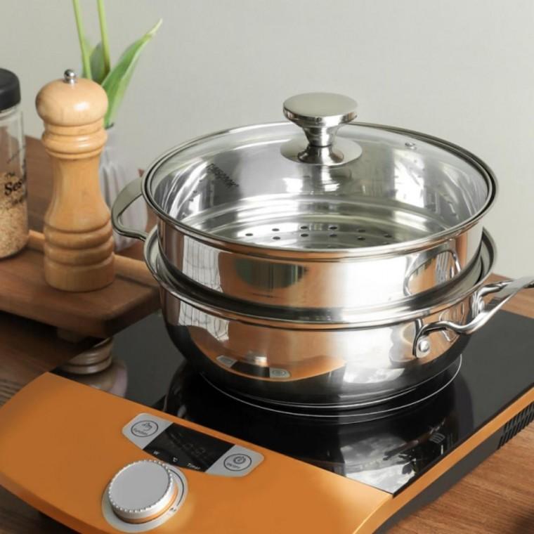 찜냄비 스텐 인덕션 2단 만두 전골 찜기 24cm