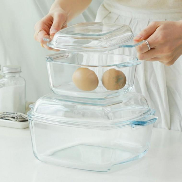 내열유리 그릇 오븐 용기 사각 찜기 투명 요리