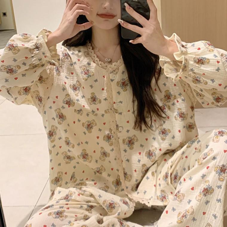 잠옷 상하의 세트 곰돌이 투피스 홈웨어