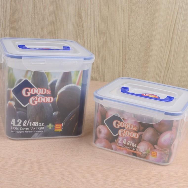 손잡이형 밀폐통 2.4l 4.2l 핸디락 냉장보관 식품저장 투명 플라스틱