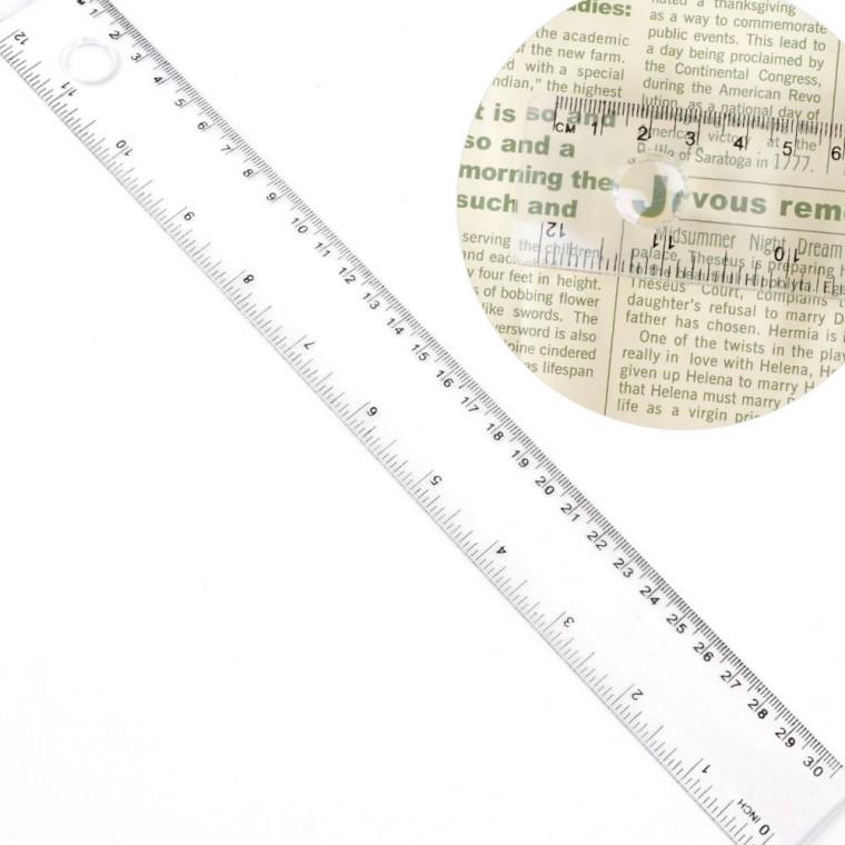 30cm 확대경 내장 투명자 돋보기 기능 측정 제도 학습 보조 도구