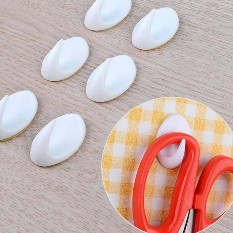 타원형 화이트 부착 행거 6p 욕실 주방 걸이 벽면 고정 접착식 후크