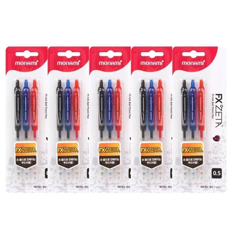 FX제타 유성 흑청적 볼펜 3개입 0.5mm 5P 사무 필기구