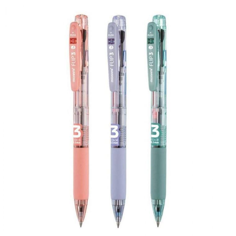 모나미 플립3 유성 3색 볼펜 0.5mm 12개입 1P 멀티펜