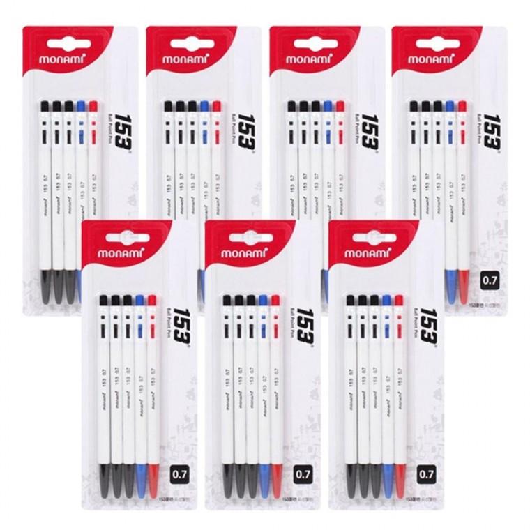 모나미 153 노크식 볼펜 0.7mm 혼합 5개입 7P 필기구