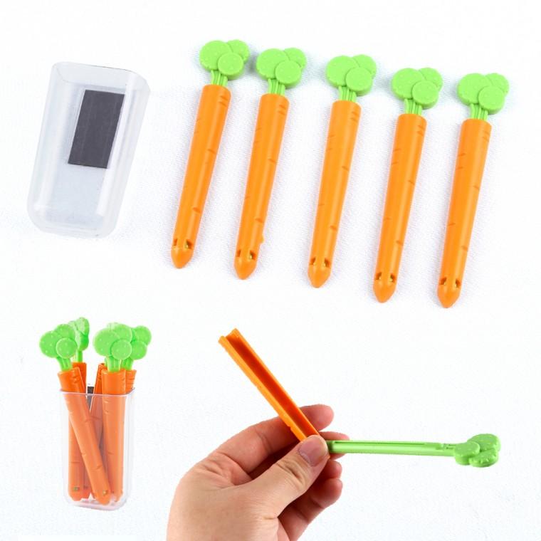 당근모양 집게 5P 세트 밀봉클립 자석 부착 보관통