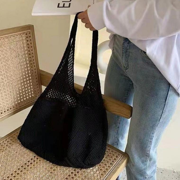 여름 그물 핸드백 인기 데일리 가방 검정 여성 손가방