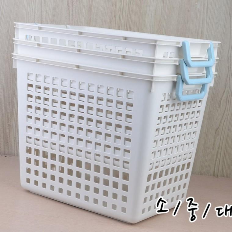 손잡이 달린 직사각 바스켓 심플 수납함 정리 보관 플라스틱함