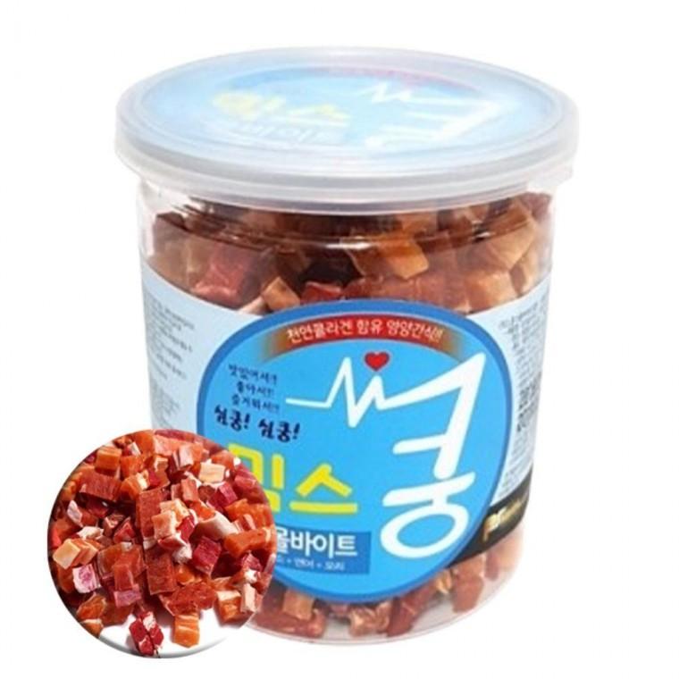 반려견 소 연어 오리 슬라이스 믹스 육포 통간식 200g 1P
