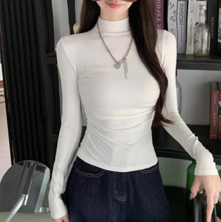여성 슬림핏 반폴라 목티 폴라넥 긴팔 티셔츠 쭉티 데일리