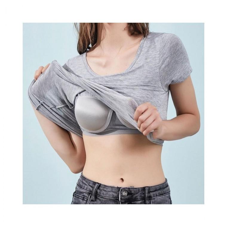 루미나D 캡 내장 노브라 셔츠 모달 스판 티 잠옷 홈웨어