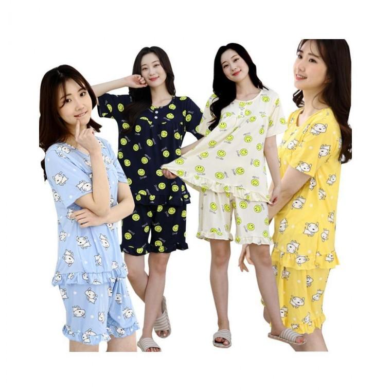 루미나D 여름 냉감 여성 쿨 프릴 파자마 세트 잠옷 반팔 내복