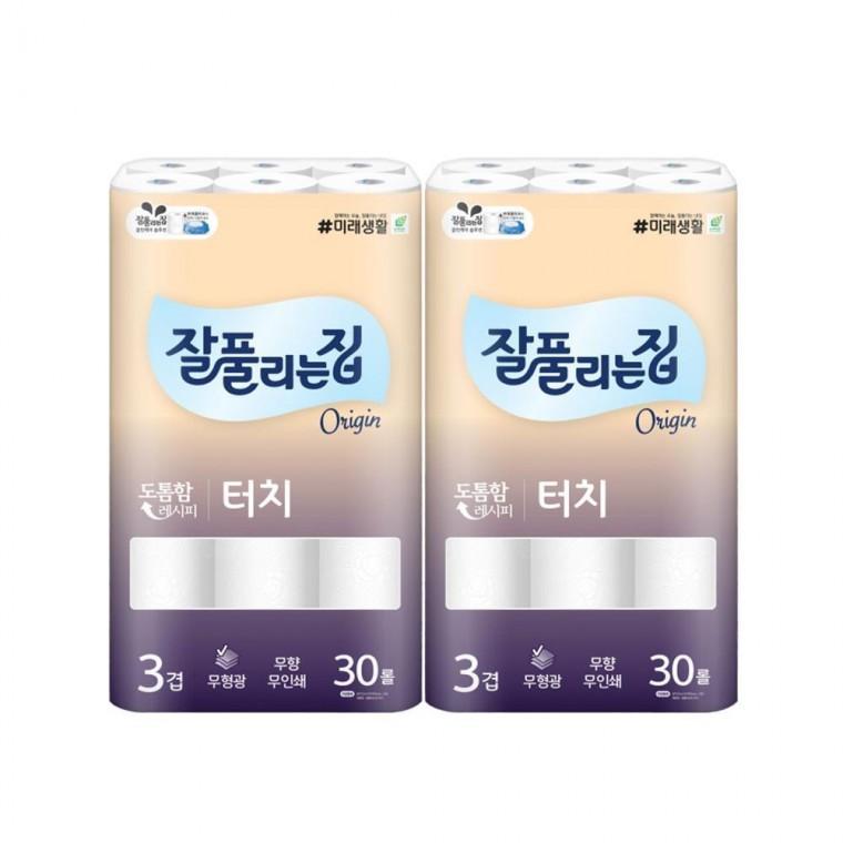 루미나D 터치 잘풀리는집 두루마리화장지 휴지 3겹 30롤 2팩