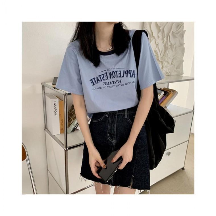 루미나D 반팔 티셔츠 레터링 루즈핏 세미크롭 여름면
