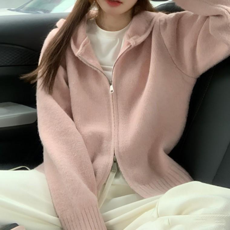 집업 여성 데일리 니트 집업 후드 파스텔 투웨이 상의
