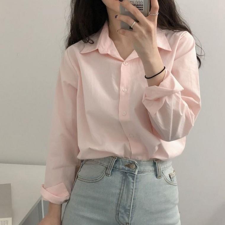 코튼 깔끔한 기본 긴팔 남방 루즈핏 셔츠 카라 여자
