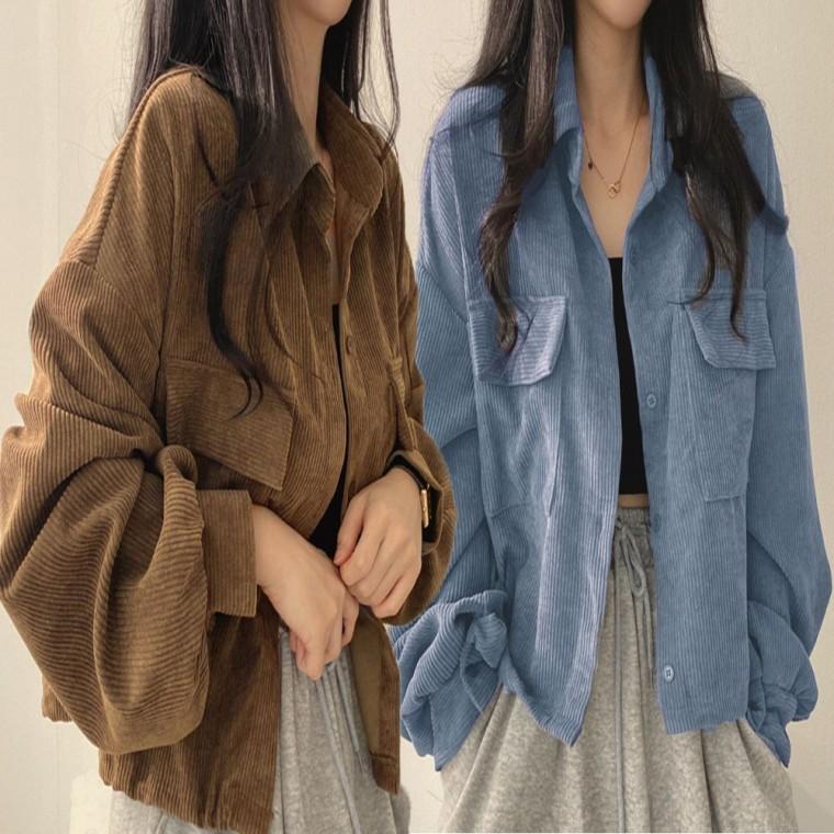 자켓 세미크롭 셔츠 여성 골덴 카라 남방 코듀로이